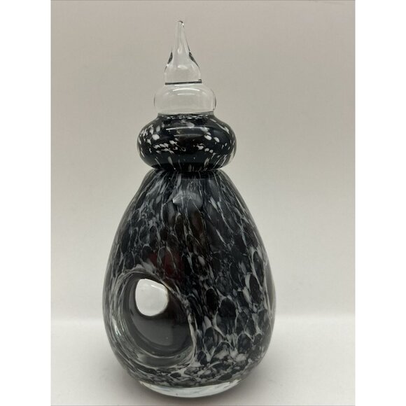 Vtg Smoke Amethyst Tear Drop Blown Glass 3 Window Perfume Bottle - Picture 1 of 10